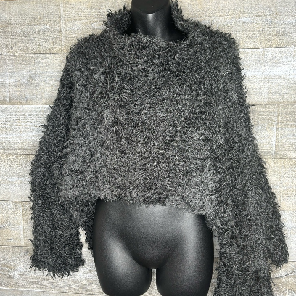 Eckhaus Latta Fuzzy Dark Gray High Neck Mohair Sweater